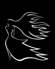 Abstract silhouette of a graceful girl with hair flying in the wind.