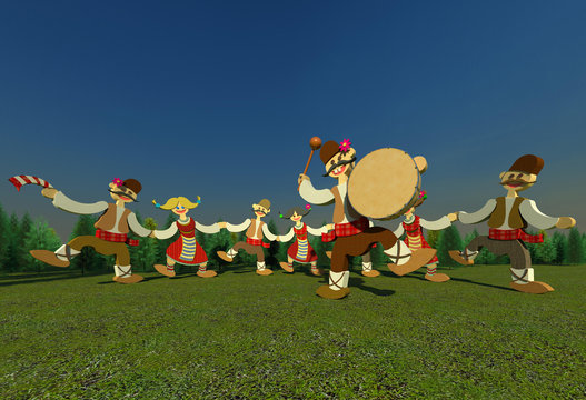 Traditional Bulgarian folk dance with drummer 3D illustration 4. Collection