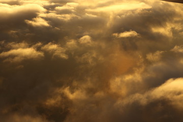 Naklejka na ściany i meble Sunset White Cloud sky at high level attitude, view from window airplane