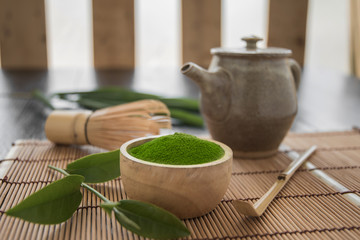 Matcha. Organic Green Matcha Tea ceremony. Matcha powder. Cooking with matcha.