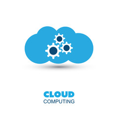 Cloud Computing Concept, Cloud Shaped Logo Design with Cogwheels Inside