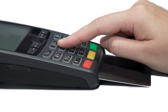 credit card payment machine with credit card inside