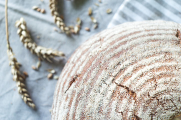 Beautiful Organic Whole Wheat Bread on a gray towel