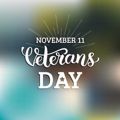 Vector illustration with Happy Veterans Day lettering. November 11 holiday background. Celebration poster. Greeting card