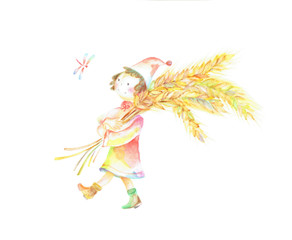 小人　麦　収穫