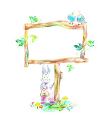 看板　ウサギ　小鳥