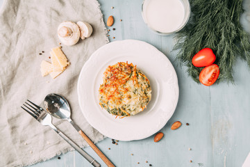 vegetable cutlet in composition on wooden table