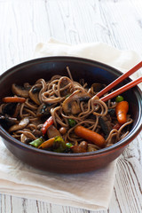 Soba noodles, roasted mushrooms and vegetables