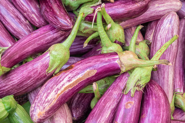 Food background with ripe eggplant