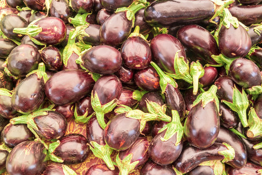 Food background with ripe eggplant