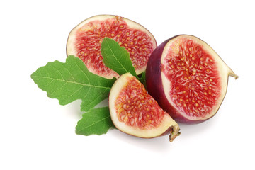 fig fruits with leaves isolated on white background