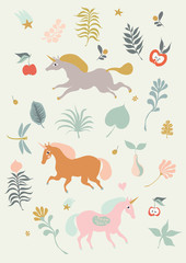 jumping unicorns in the forest