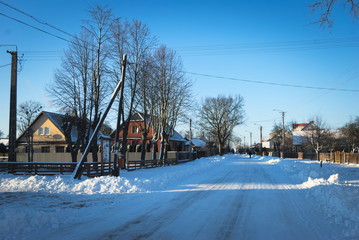 wieś zimą