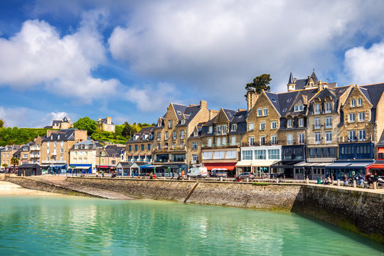 Panoramic view of Cancale, located on the coast of the Atlantic Ocean on the Baie du Mont Saint Michel, in the Brittany region of Western France