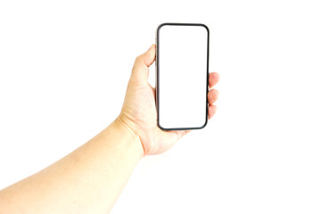 A Hand on smartphone Isolated on White background