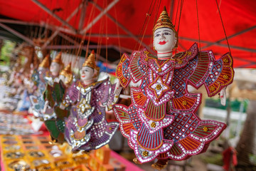 Traditional puppet souvenirs in Luang Prabang, Laos.