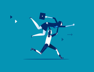 Robot lifting businesswoman. Concept business vector illustration.