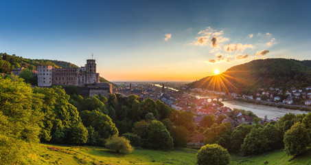 Heidelberg town with the famous old bridge and Heidelberg castle, Heidelberg, Germany