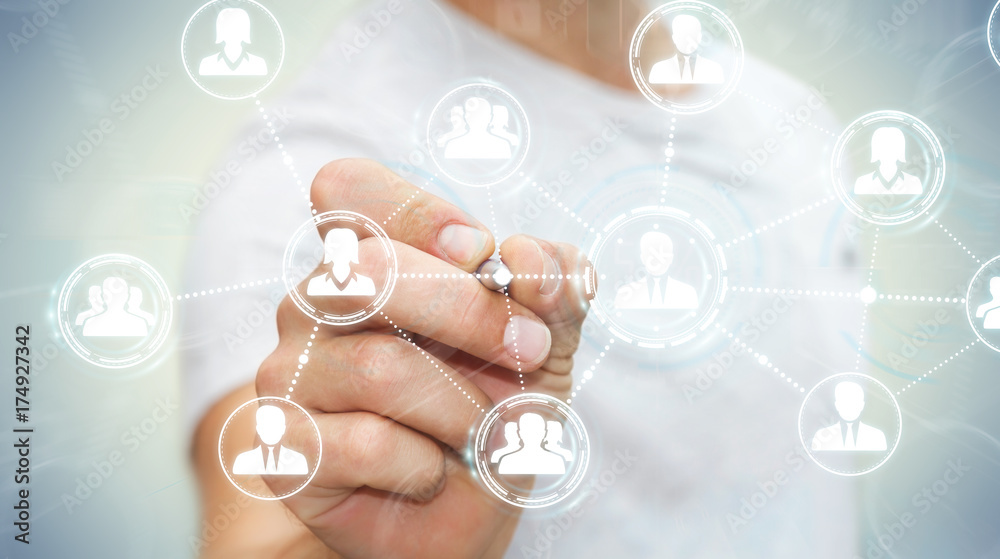 Aufkleber Businessman using social network connection with a pen 3D rendering