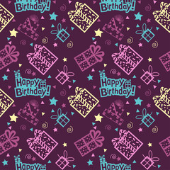 Happy birthday hand drawn pattern Background with pastel color