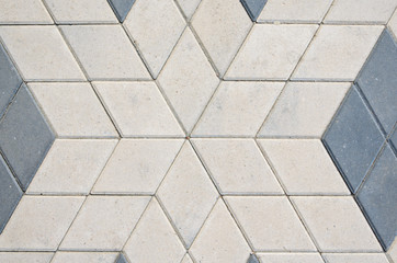 Gray Concrete Rhomboid Shape Paving Stone Texture. Sidewalk Background Concept