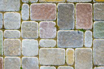 Multicolored Sidewalk Tile Texture. The Texture of Artificial Stone Pavers of Different Colors