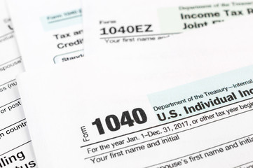 Tax forms 1040. Close up.