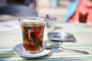 A glass of mint tea. 