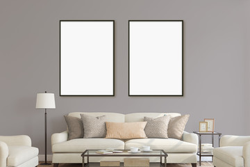 White isolated posters with black frame mockup