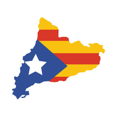 Catalonia vector map silhouette with a flag of Catalonia independence.