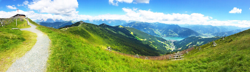 Panorama view from trekking on the hills above Zell Am See, Austria