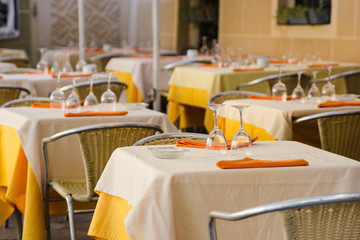 Outdoor restaurant tables setting