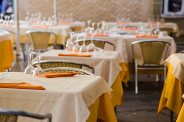 Outdoor restaurant tables setting