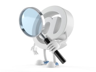 E-mail character looking through magnifying glass