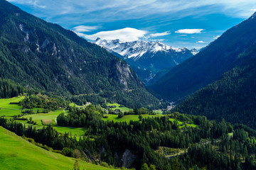 Fototapeta premium CH, Graubünden, Blick von Präz ins Rheintal mit Fürstenau, Scharans und Sils, dahinter die 