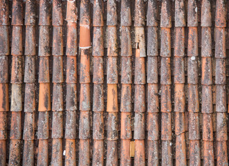 Antic Tile texture on the roof of an old Turaida castlein Latvia. Architecture background