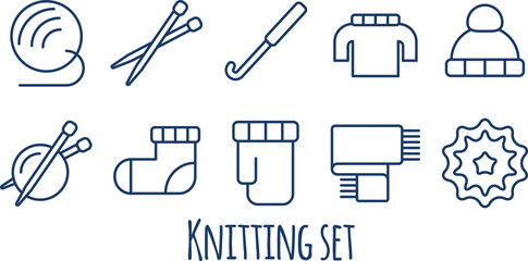 Knitting and needlework icon set