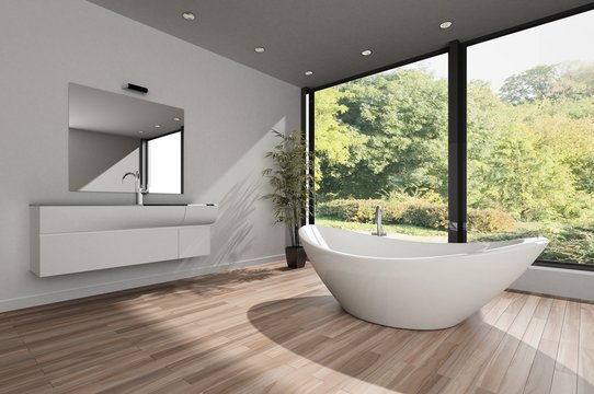 Bad mit freistehender moderner Badewanne