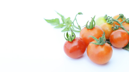 Fresh cherry tomatos vegetable macro on white backgrounds