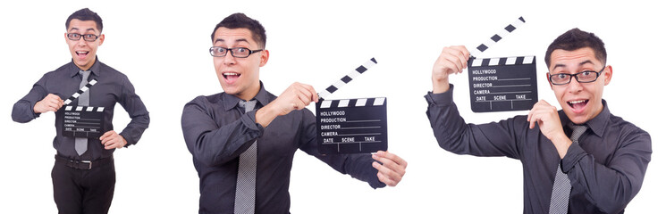 Obraz premium Funny man with movie clapper