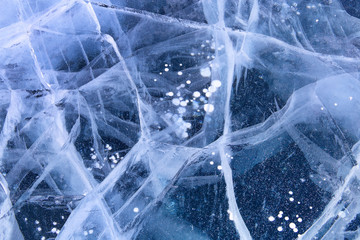 ice and cracks on the surface of Lake Baikal