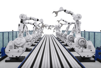 robot arms with conveyor line