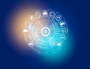 Home button of a technology interface surrounded by application - technology app concept