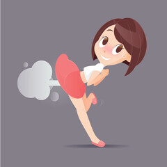 Cute Woman Farting With Blank Balloon Out From Her Bottom Vector, Funny Face Cartoon, Illustration