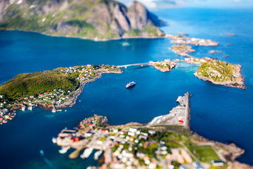Obraz premium Beautiful Nature Norway Aerial view of the campsite to relax.