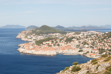 Fototapeta na wymiar aerial view of old city of Dubrovnik in Croatia, popular tourist attraction