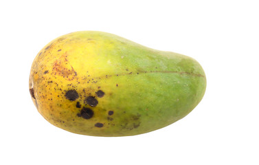 Closeup One yellow mango isolated on white background