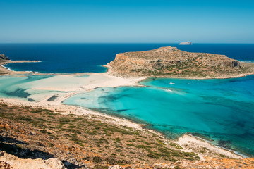 Amazing beach with turquoise water at Balos Lagoon and Gramvousa in Crete, Greece