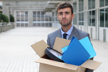Hopeless businessman getting fired isolated 