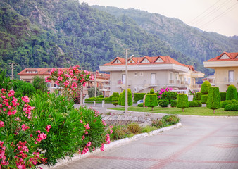 Fototapeta na wymiar View of modern houses at tropical resort